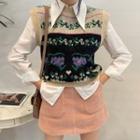Plain Shirt / Patterned Sweater Vest