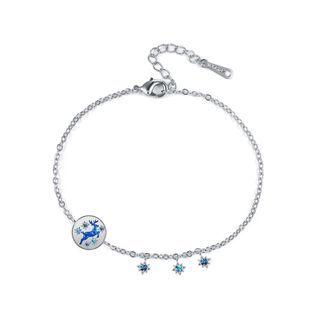 Fashion Snowflake Elk Round Bracelet With Blue Austrian Element Crystal Silver - One Size