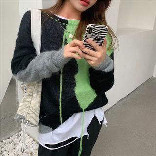 Irregular Two-tone Sweater Green - One Size