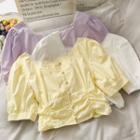 Wide-neck Lace-trim Ruched Crop Top