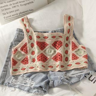Spaghetti Strap Knit Lace Crop Top