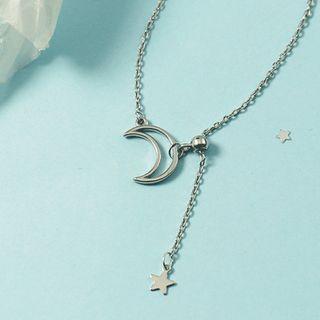 Moon & Star Pendant Necklace Necklace - Silver - One Size