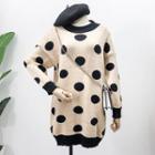 Drop-shoulder Polka-dot Knit Dress