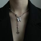 Butterfly Heart Pendant Necklace Silver - One Size