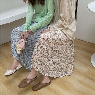 Elastic-waist Floral Print A-line Skirt