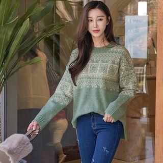 Slit-side Patterned Sweater
