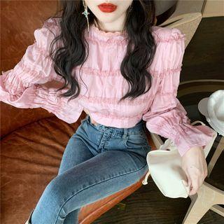 Lace-neckline Ruched Top