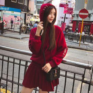 Ring Detail Lettering Mock Two-piece Hoodie Dress