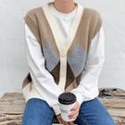 Button-up Argyle Knit Vest