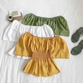 Off-shoulder Gather Waist Ruffle Top