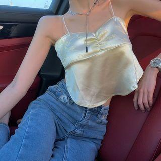 Satin Cropped Camisole Top Beige - One Size
