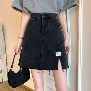 High Waist Slit Denim Skirt