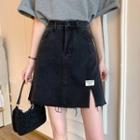 High Waist Slit Denim Skirt