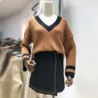 Set: V-neck Sweater + Wrap A-line Skirt