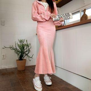 Corduroy Set: Cropped Hoodie + Maxi Mermaid Skirt