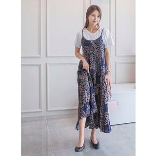 Spaghetti-strap Pattern Dress With Sash