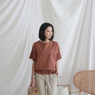 Round-neck Drawstring-waist Top