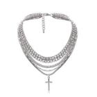 Layered Cross Chain Necklace 3003 - Silver - One Size