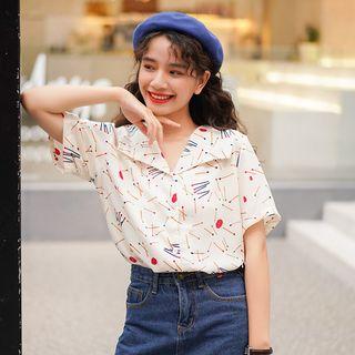 Print Short-sleeve Shirt Beige - One Size