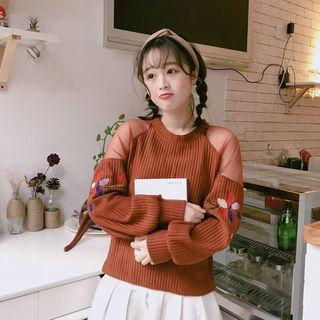 Long-sleeve Embroidered Panel Top