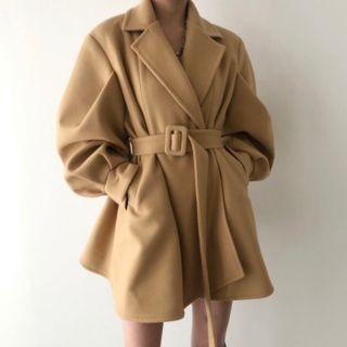 Puff-sleeve Belt Padded Coat