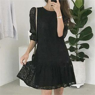 Flounced Lace Dress With Sash