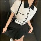 Color-block Crop Top / Pleated Skirt
