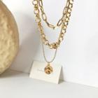 Disc Pendant Layered Alloy Necklace Set Of 1 - Necklace - Gold - One Size