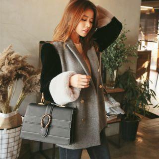 Faux-fur Sleeve Wool Blend Blazer