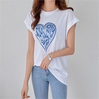 Letter Print Cuffed-sleeve T-shirt