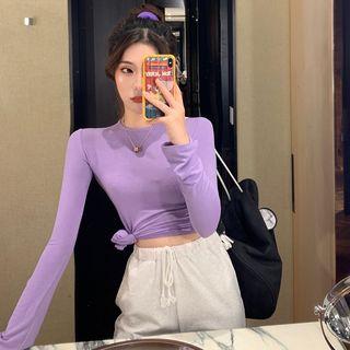 Plain Long-sleeve Slim-fit Top / Loose-fit Sweatpants