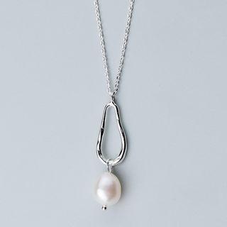925 Sterling Silver Irregular Loop & Pearl Pendant Necklace S925 Silver - Necklace - One Size