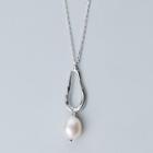 925 Sterling Silver Irregular Loop & Pearl Pendant Necklace S925 Silver - Necklace - One Size