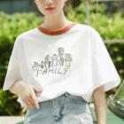 Short-sleeve Plant Embroidered T-shirt White - One Size