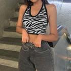 Halter Zebra Print Crop Tank Top