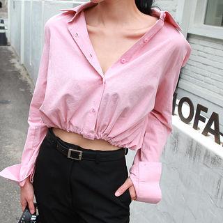 Long-sleeve Drawstring-hem Cropped Shirt