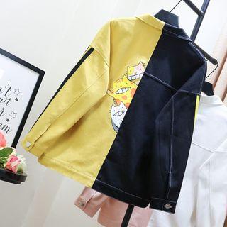 Cat Print Color Block Jacket