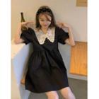 Peter Pan Collar Puff-sleeve Dress Black - One Size