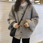 Balloon-sleeve Baseball Jacket / Long-sleeve Lace Top