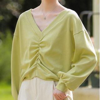 Ruched Lantern-sleeve Blouse