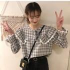 Lace Trim Plaid Blouse As Shown In Figure - One Size