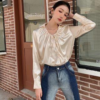Drawstring Shirred Satin Blouse