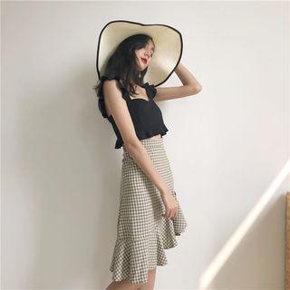 Ruffled-trim Crop Top / Checked Mermaid Skirt