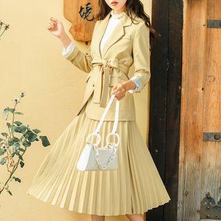 Set: One-button Blazer + Pleated Midi A-line Skirt