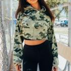 Camouflage Hooded Cropped Pullover
