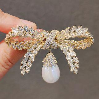 Bow Rhinestone Faux Pearl Alloy Brooch