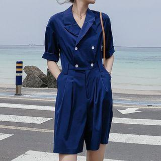 Double-breasted Elbow-sleeve Playsuit