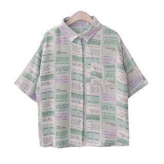 Color-block Printed Letter Oversize Shirt