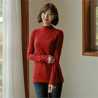 Mock-neck Slit-hem Top