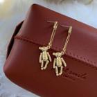Alloy Safety Pin Bear Dangle Earring 1 Pair - Gold - One Size